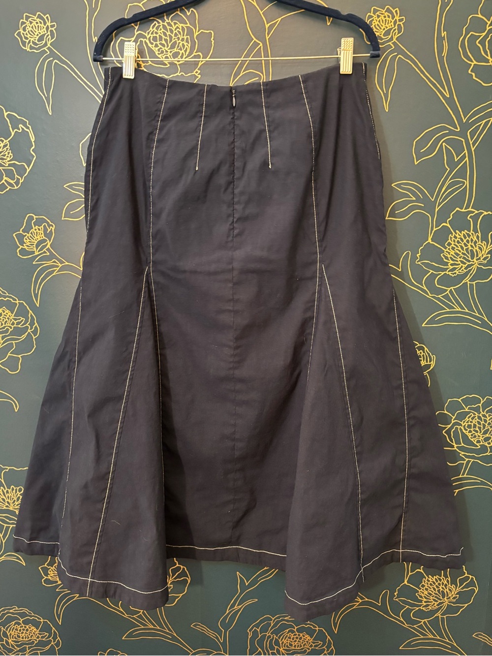 Maeve Seamed A-Line Midi Skirt LARGE navy blue ANTHROPOLOGIE - Picture 3 of 8
